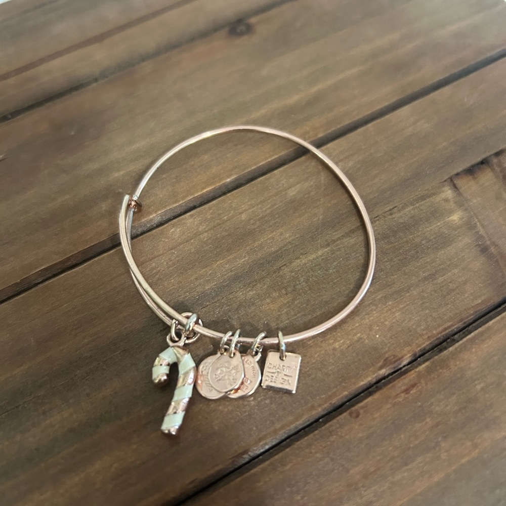 Alex n Ani Rose, Gold Charm Bangle Bracelet with candy cane